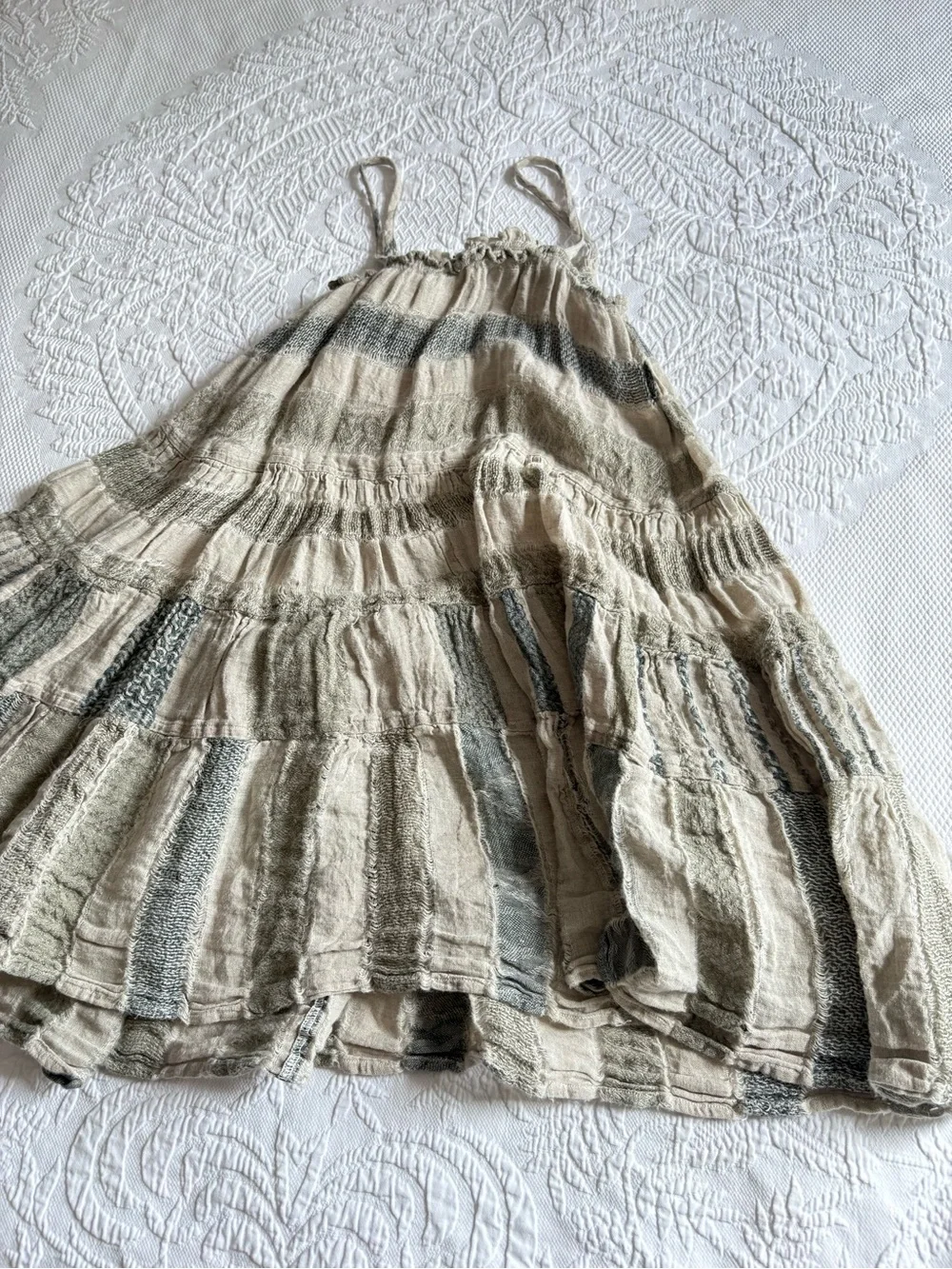 La Bottega di Brunello girls flax linen dress striped artsy woven size 5 Italy
